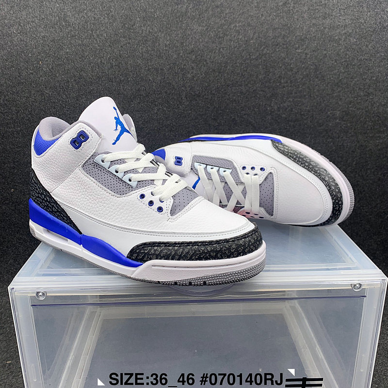 2021 Air Jordan 3 Retro White Grey Blue Black Shoes